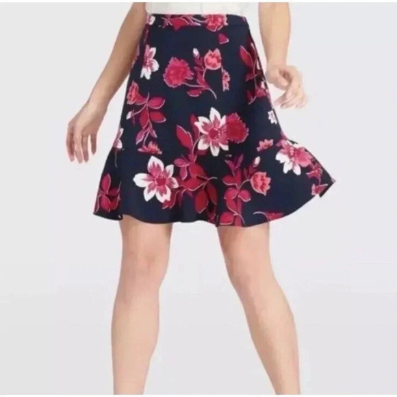Draper James Darlington Floral Skirt Size 6 Navy‎ Blue Pink Tropical Resort - Picture 1 of 10